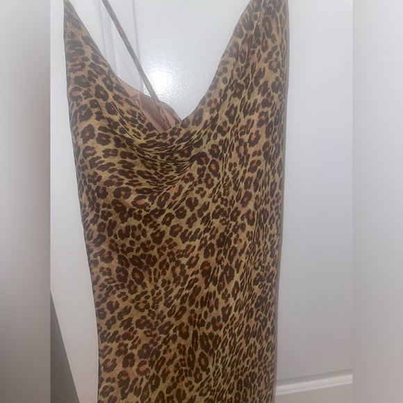 New! Staud Bellamy Leopard Print Cowl Neck Lace Up Back Mini Dress🤎 XL NWT! - Picture 11 of 16
